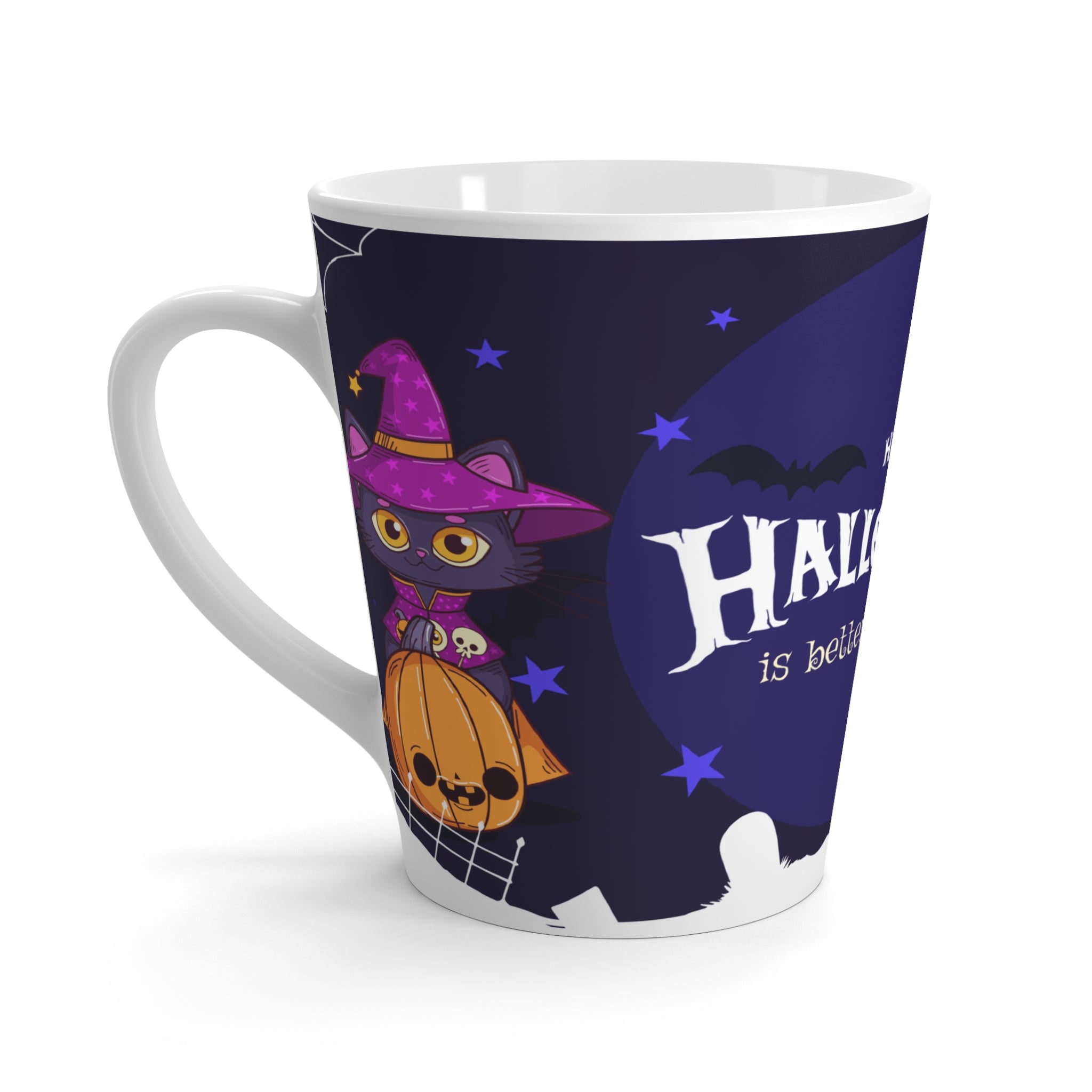 Happy Halloween with Witch's Cats | Latte Mug